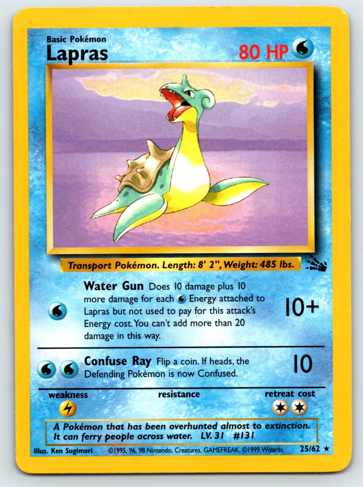 Lapras 25/62 Rare Fossil Pokemon Unlimited Moderately Played