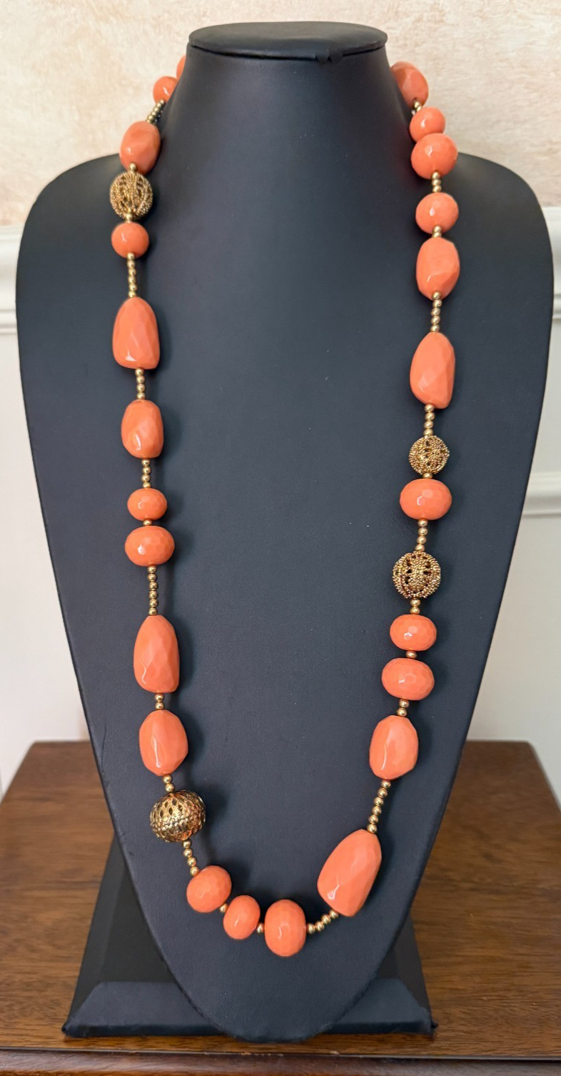 RJ Graziano Orange & Gold Bead Statement Necklace  36\
