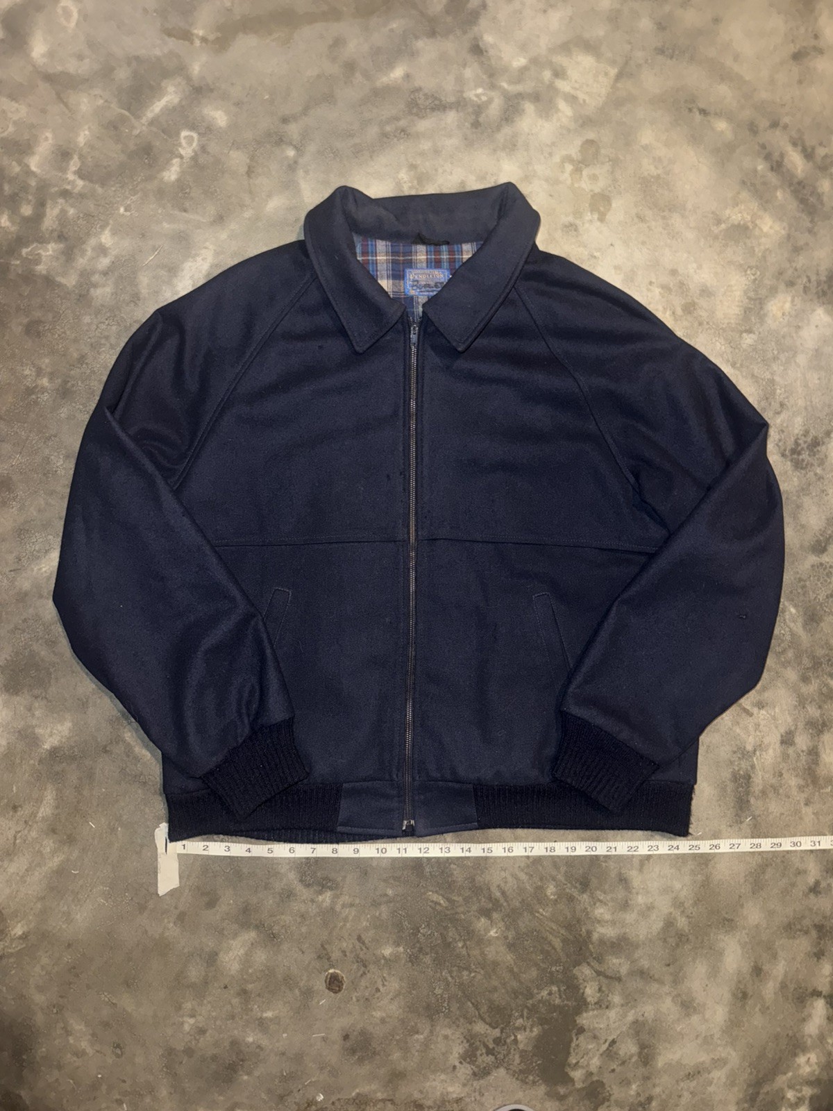 Vintage Pendleton Wool Bomber Jacket Navy Blue Full Zip Made in USA Mens XL