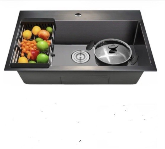 Akdy Top Mount Drop In 25 in Single Bowl Black Stainless Kitchen Sink +Faucet 
