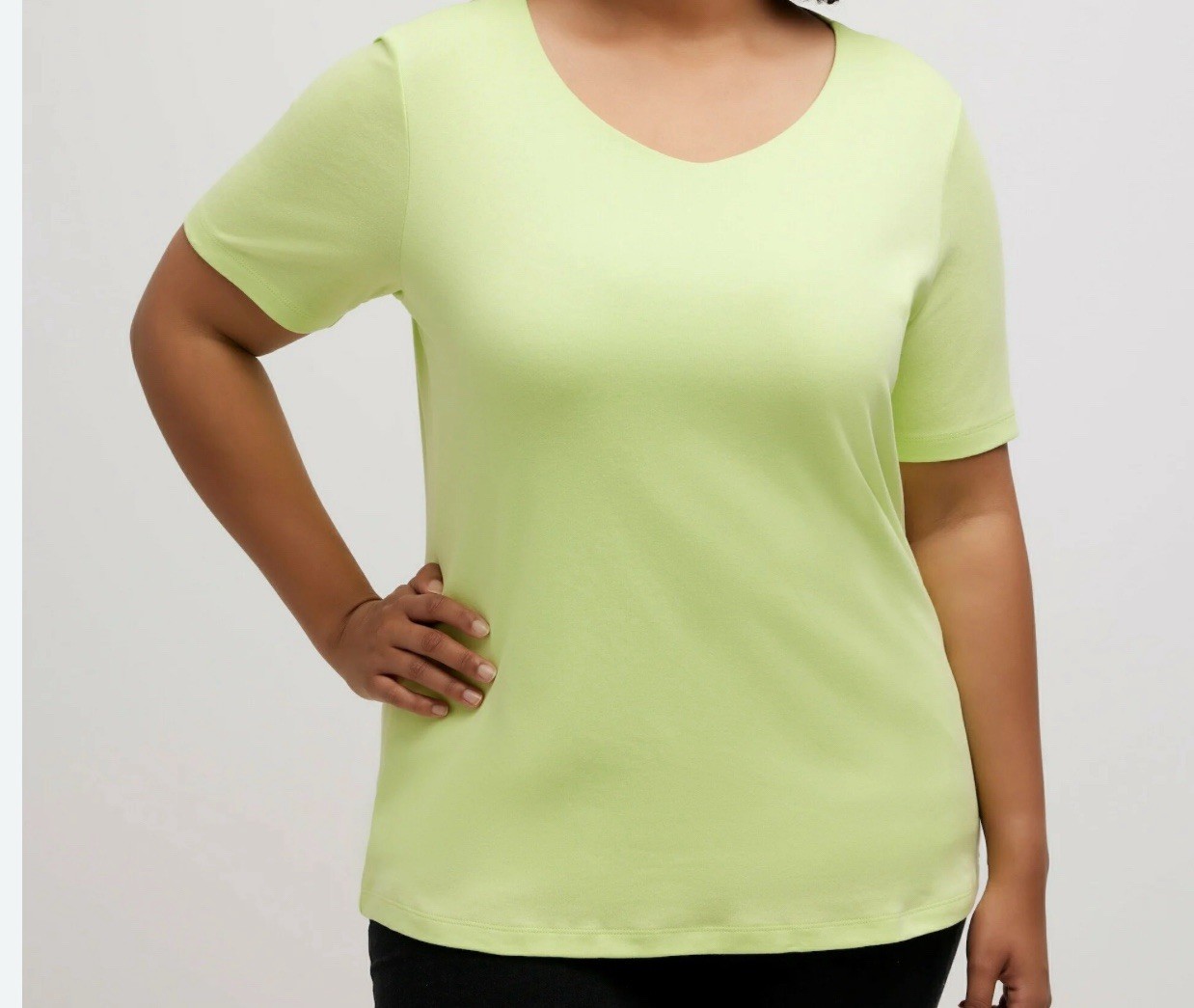 Chico\'s True Color Tee Adriana Elbow Top Lime Green V-Neck Size 3 L XL NEW