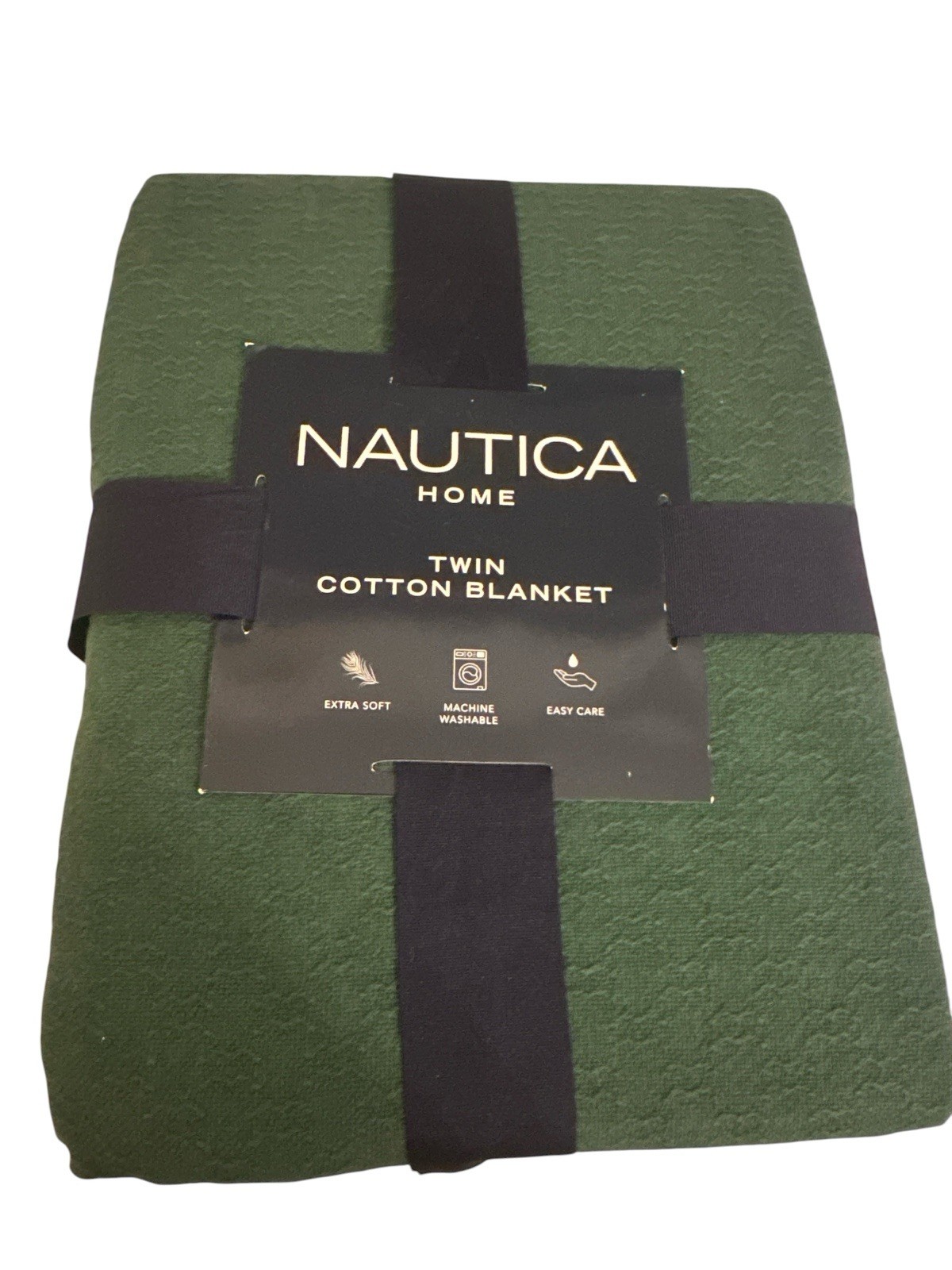 New Nautica Home Twin Cotton Blanket Extra Soft 66x90 Ripple Cove Green
