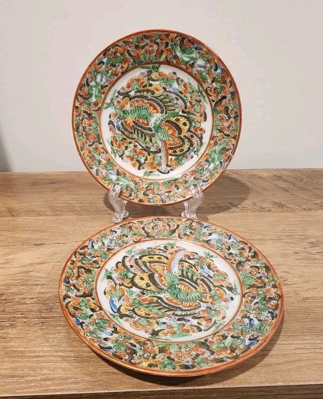 Antique Chinese Famille Rose Thousand Butterflies Bread & Butter Plates Set Vtg Antique Chinese Famille Rose Thousand Butterflies Bread & Butter Plates Set Vtg