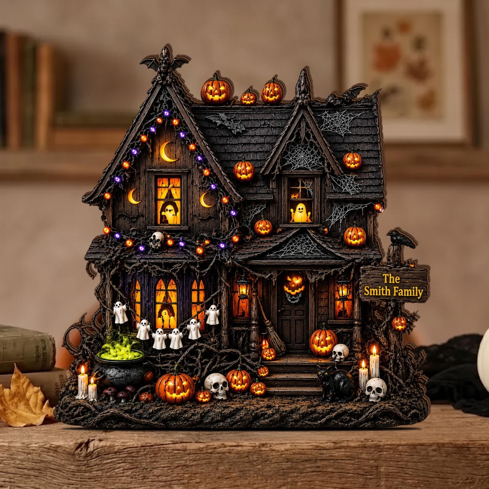 Personalized Halloween Haunted House Wooden Block