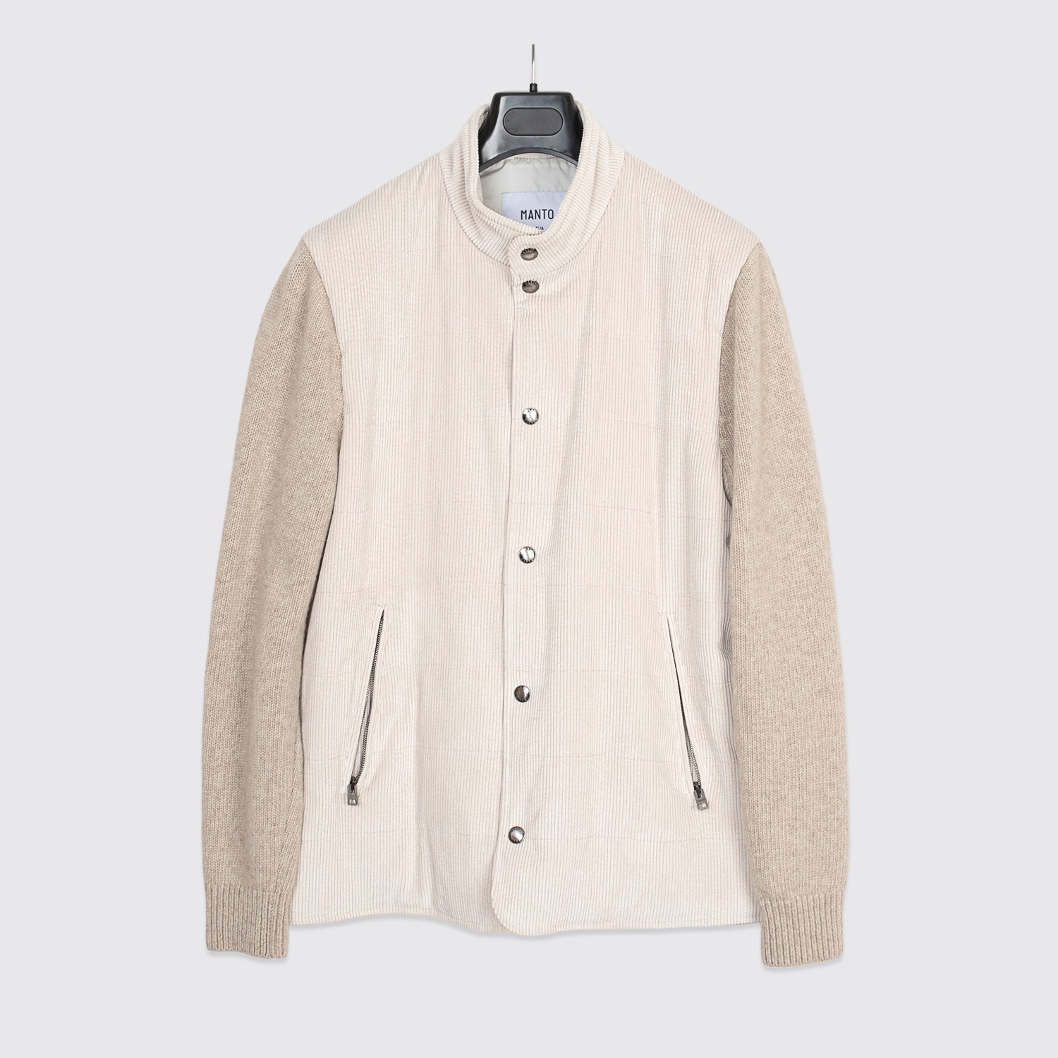 Manto Jacket Size EU52 Beige Corduroy Wool Cashmere Blend Knit Made in Italy