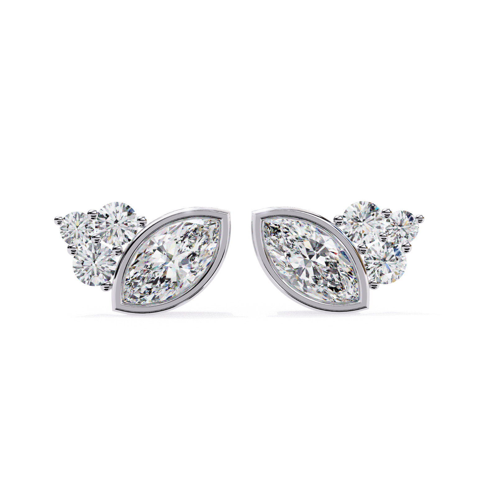 2-TCW Marquise Cut IGI Certified Cluster Bezel Setting Earrings 14K White Gold