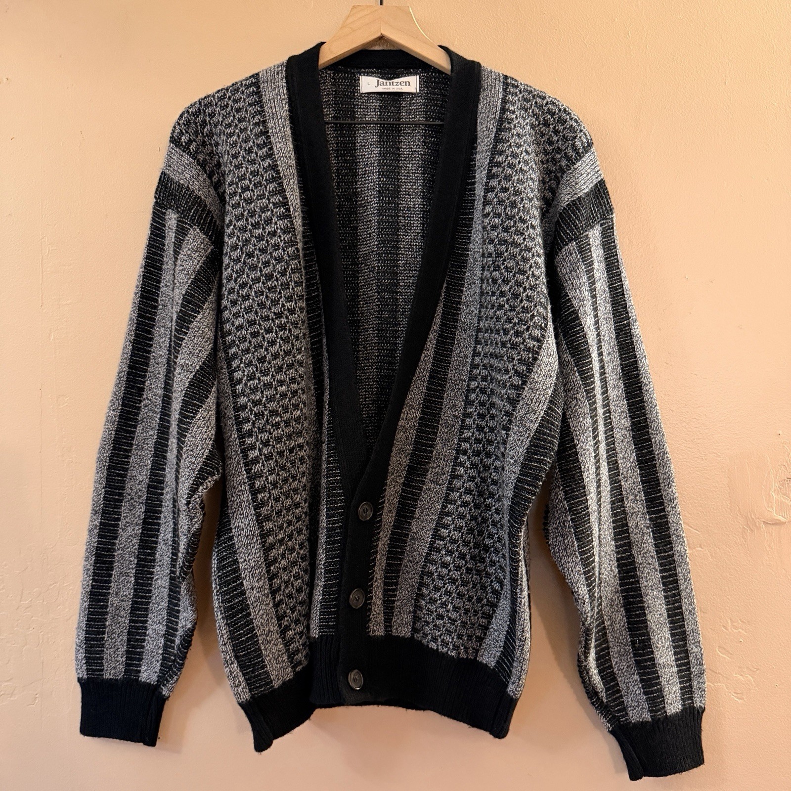 VINTAGE Jantzen Sweater Mens Large Grandpa Button Cardigan Knit USA Striped VINTAGE Jantzen Sweater Mens Large Grandpa Button Cardigan Knit USA Striped
