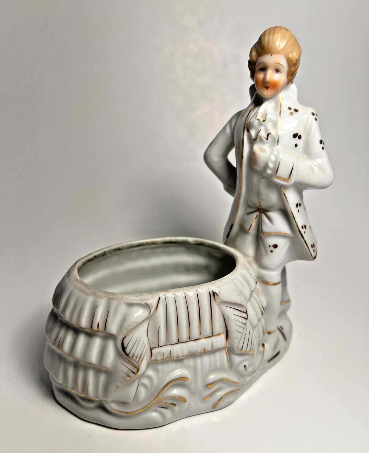 Vintage 1930s Seiei Japan Porcelain Colonial Gentleman with Trinket Plant Dish