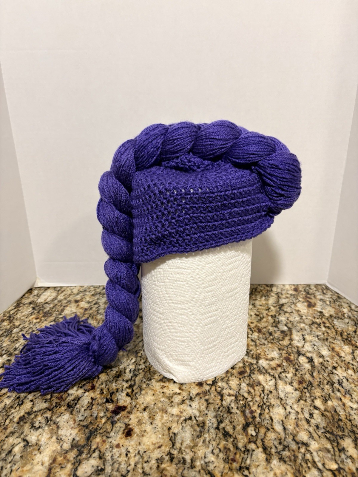 Handmade Purple Acrylic Crochet Braided Beanie Hat Fantasy K-pop Demon Hunter