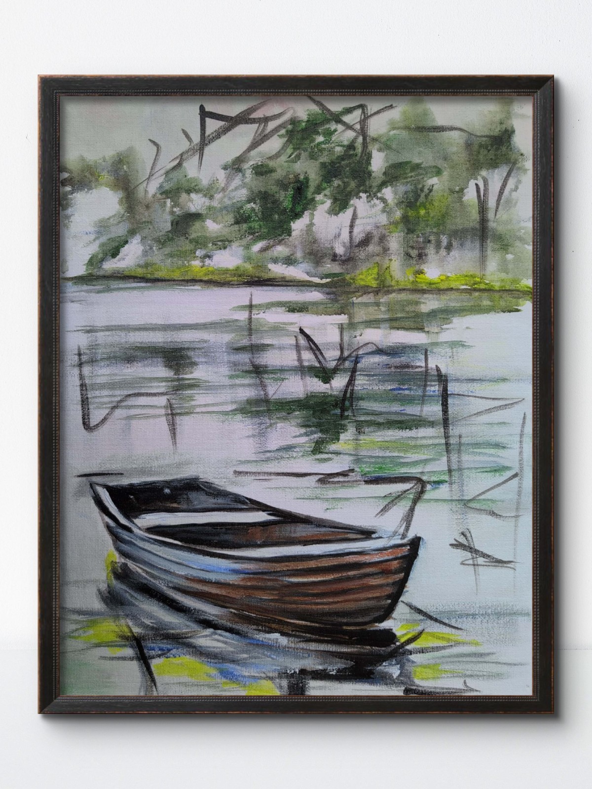 KYMA Original Vibrant  Acrylic Expressionist Boat Signed Canvas Home Decor