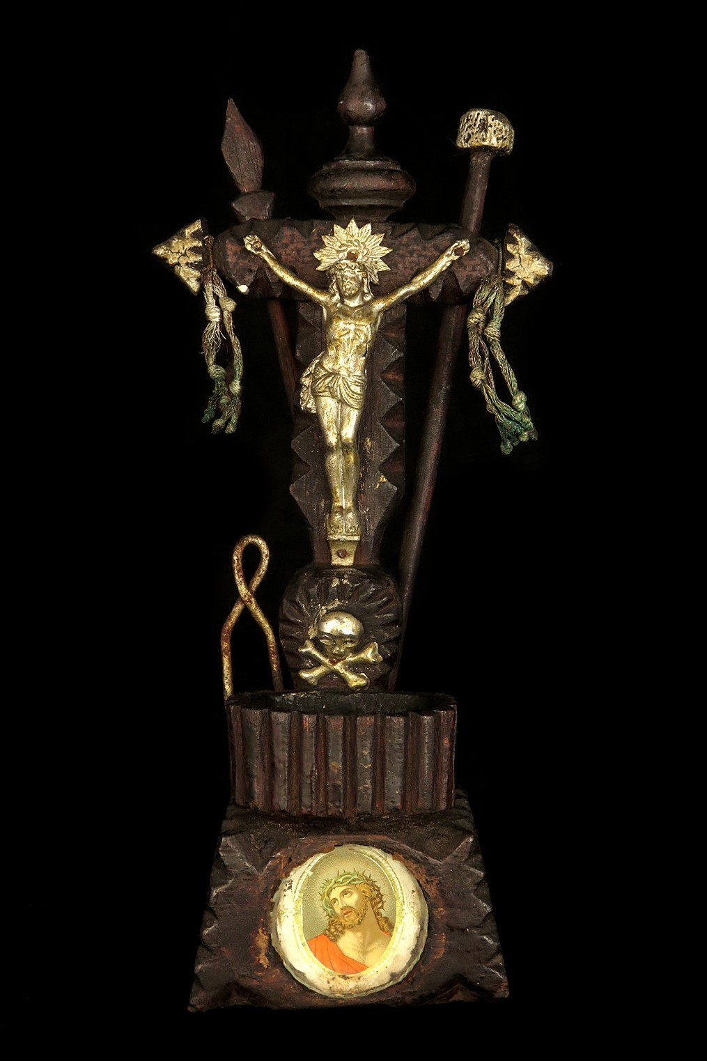 Antique Small Crucifix, Folk Art, Circa 1880, Wood Sculpture