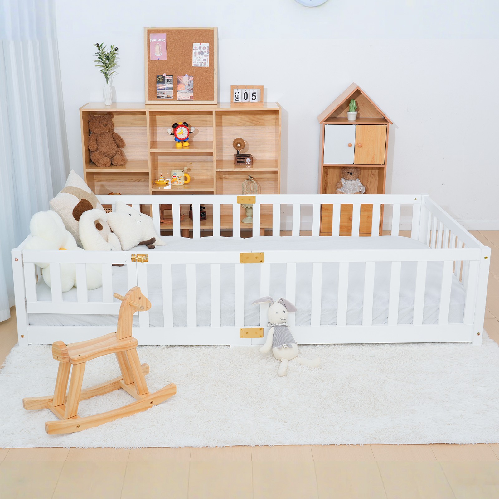 SUNYRISY Montessori Toddler Floor Bed with Safety Fence - Twin/Full Size