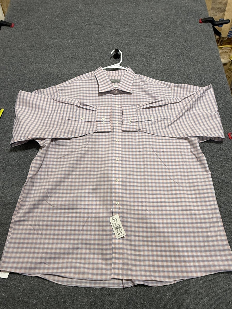 Michael Kors Big & Tall Men\'s Fit Dress Shirt 20 36/37 Non-Iron Blue Plaid NWT