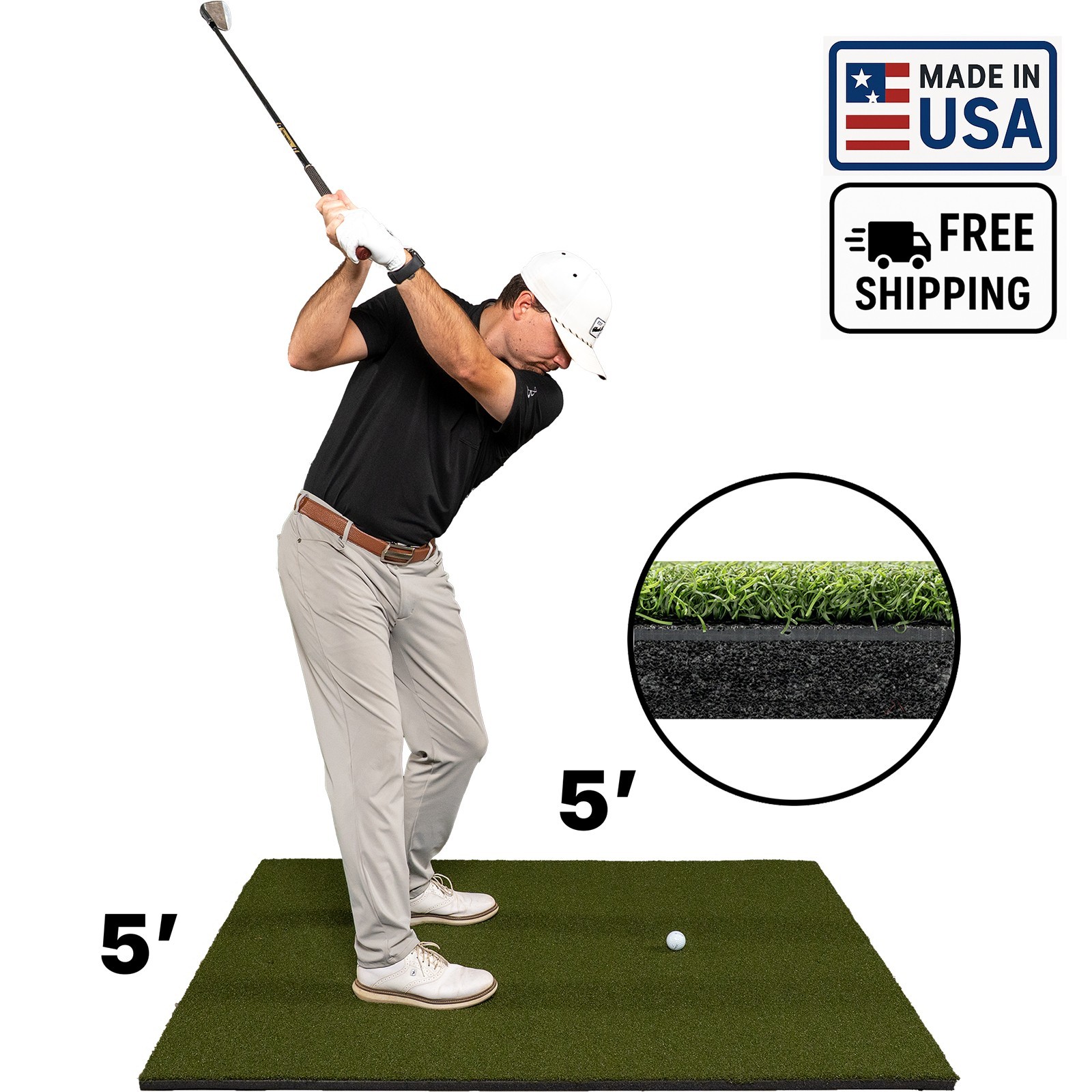 USA-Made 5\'x5\' Fairway Shock-Absorbent Golf Mat - Won\'t Stain Clubs - 1\ USA-Made 5\'x5\' Fairway Shock-Absorbent Golf Mat - Won\'t Stain Clubs - 1\