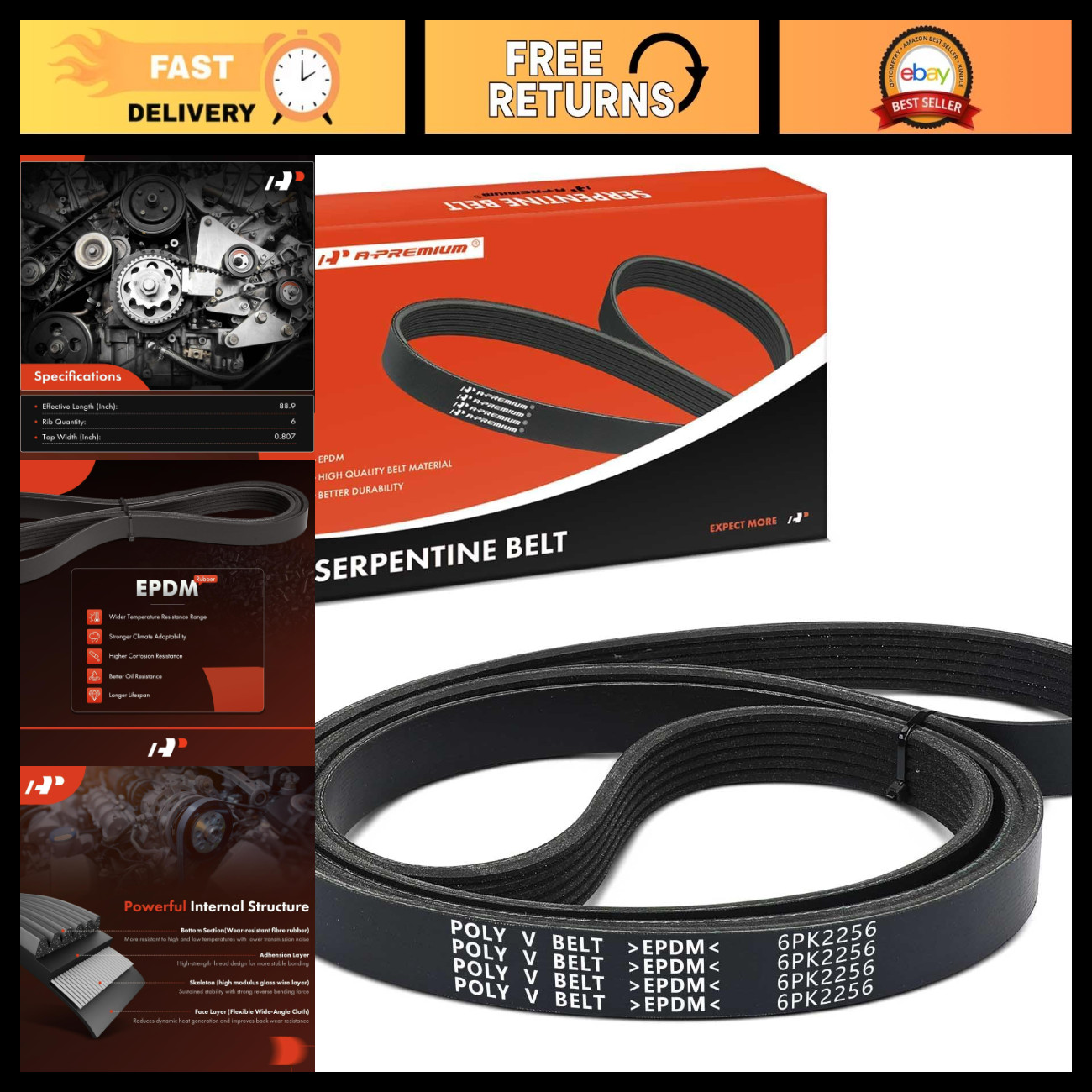 Premium 6-Rib Serpentine Belt 88.9\