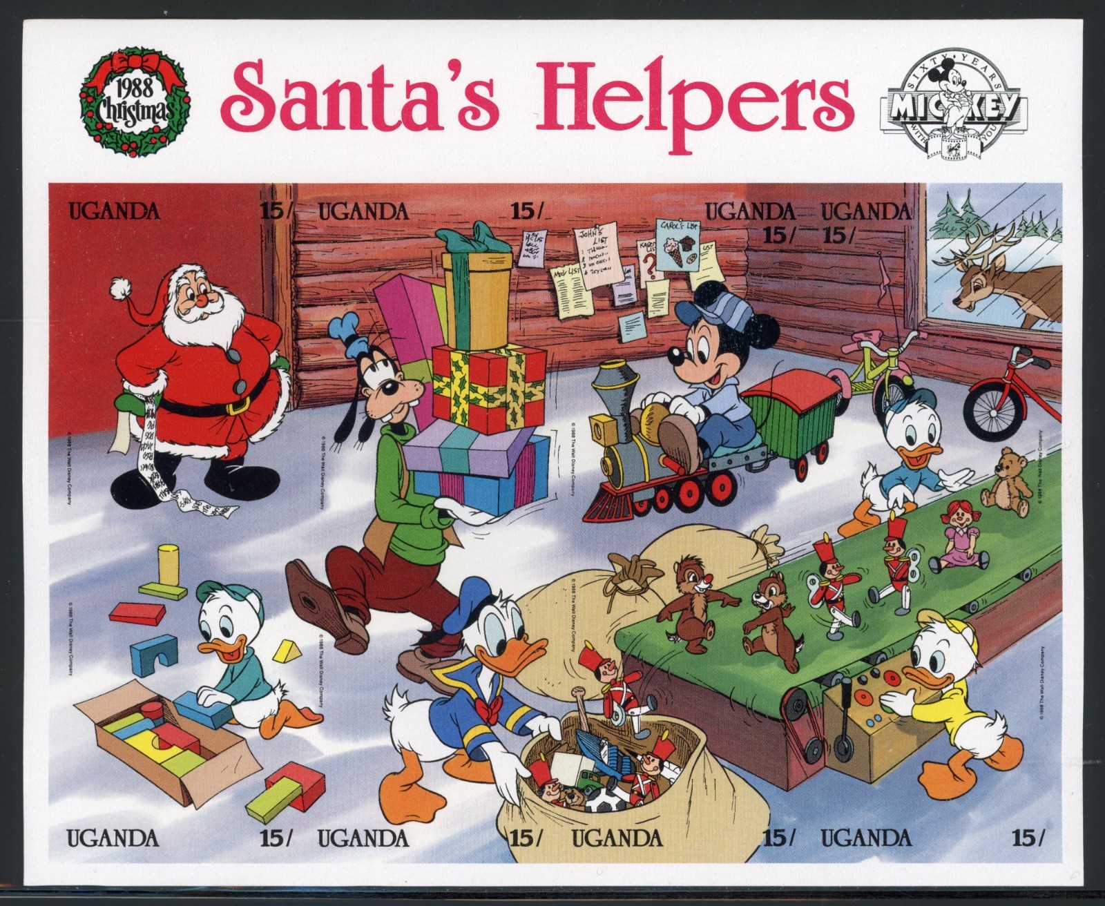 Uganda 1988 Disney Mickey\'s Christmas Scott# 648 RARE Imperforate Proof XF NH Uganda 1988 Disney Mickey\'s Christmas Scott# 648 RARE Imperforate Proof XF NH