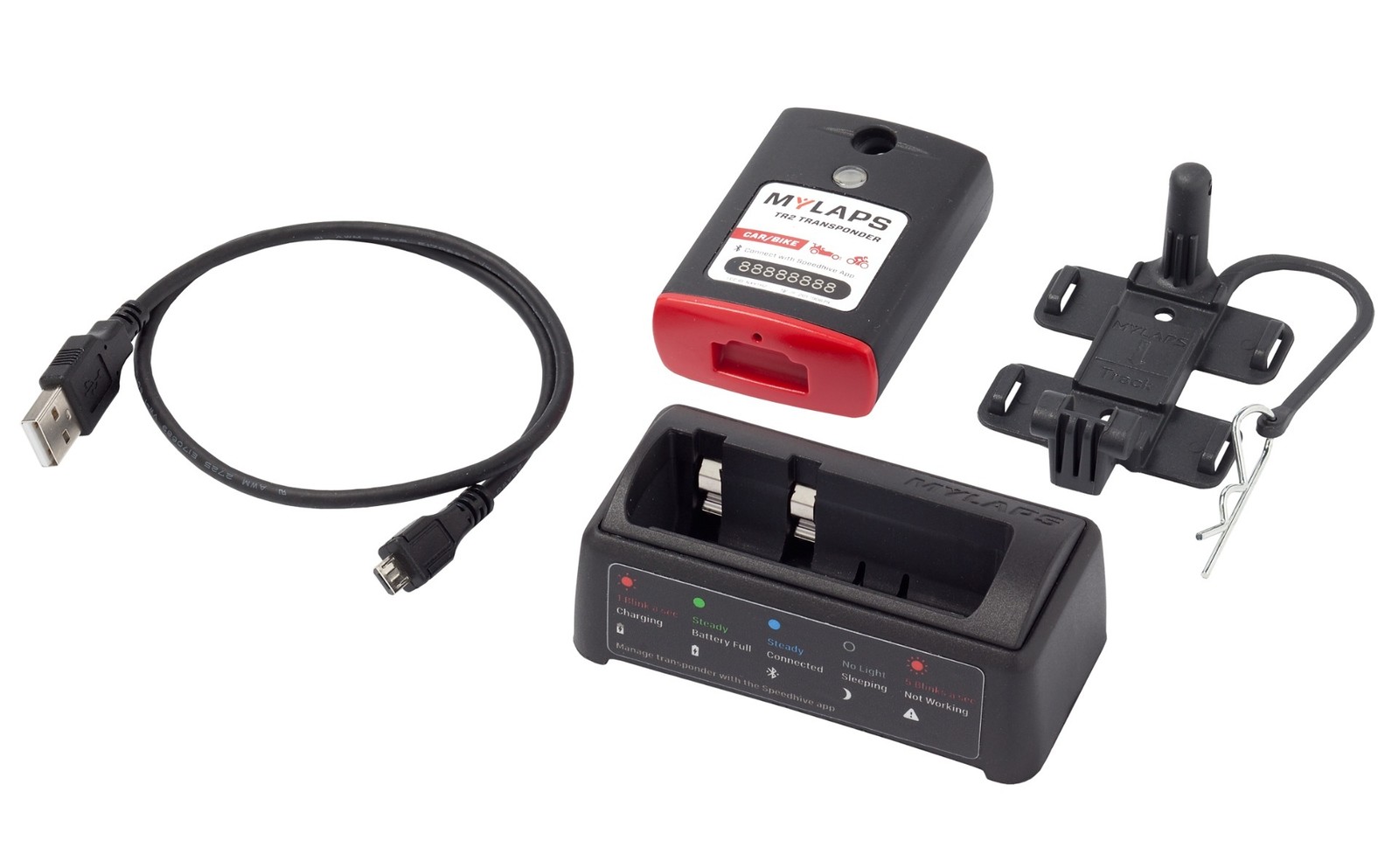 Mylaps Transponder TR2 1 Year Subscription Charge Cradle USB Cable / Bike Mount