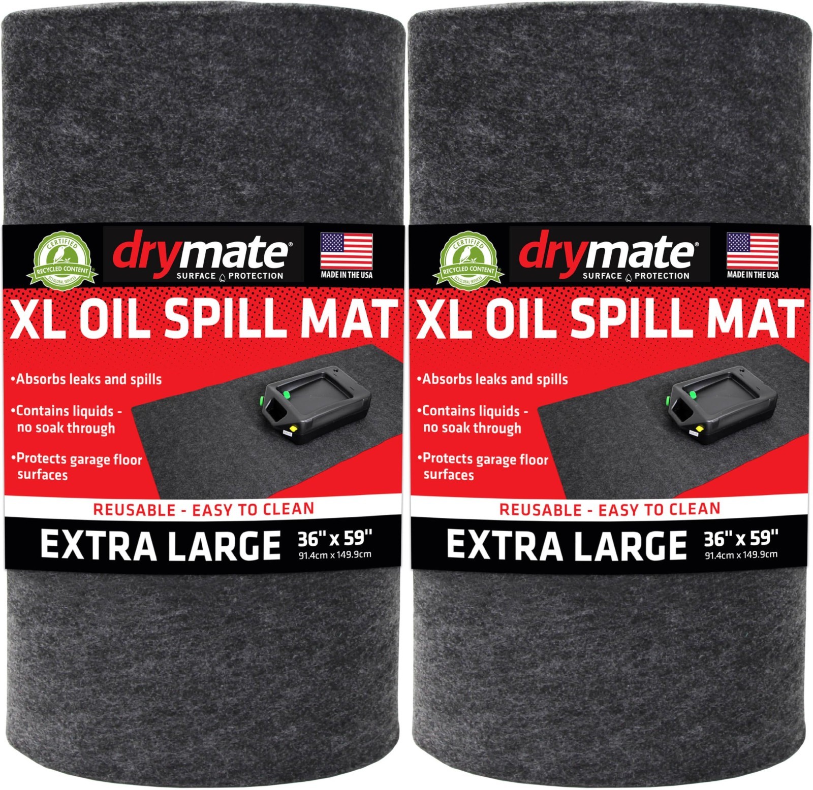 Oil Spill Mats 36 x 59 in 2-Pack Absorbent Reusable Waterproof Garage Floor