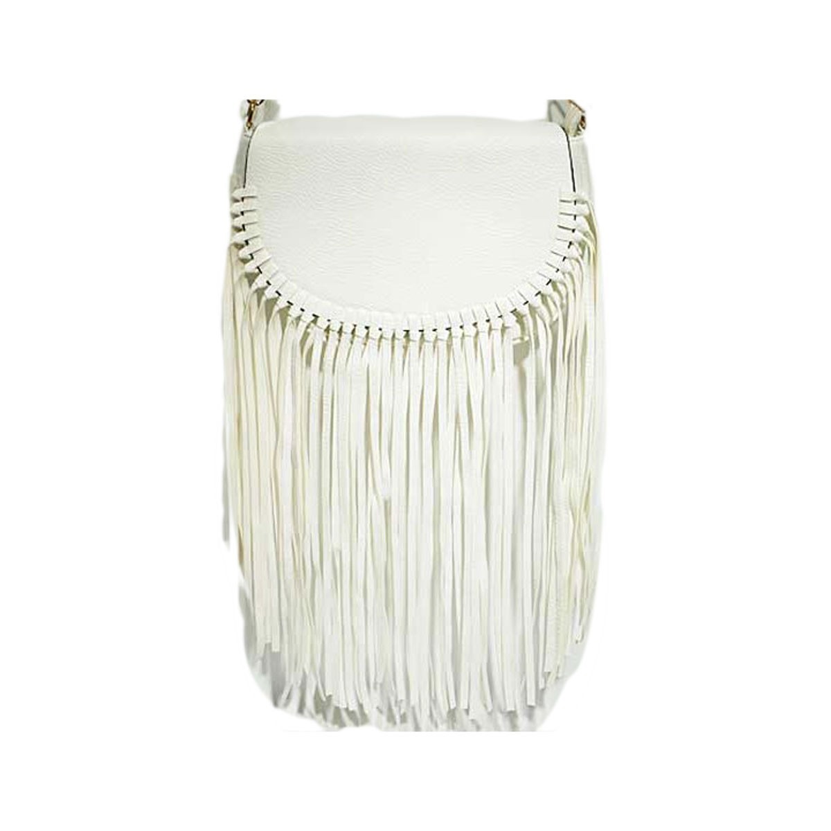 TIGERSTARS KNOTTED LONG FRINGE SHOULDER CLUTCH WHITE HANDBAG