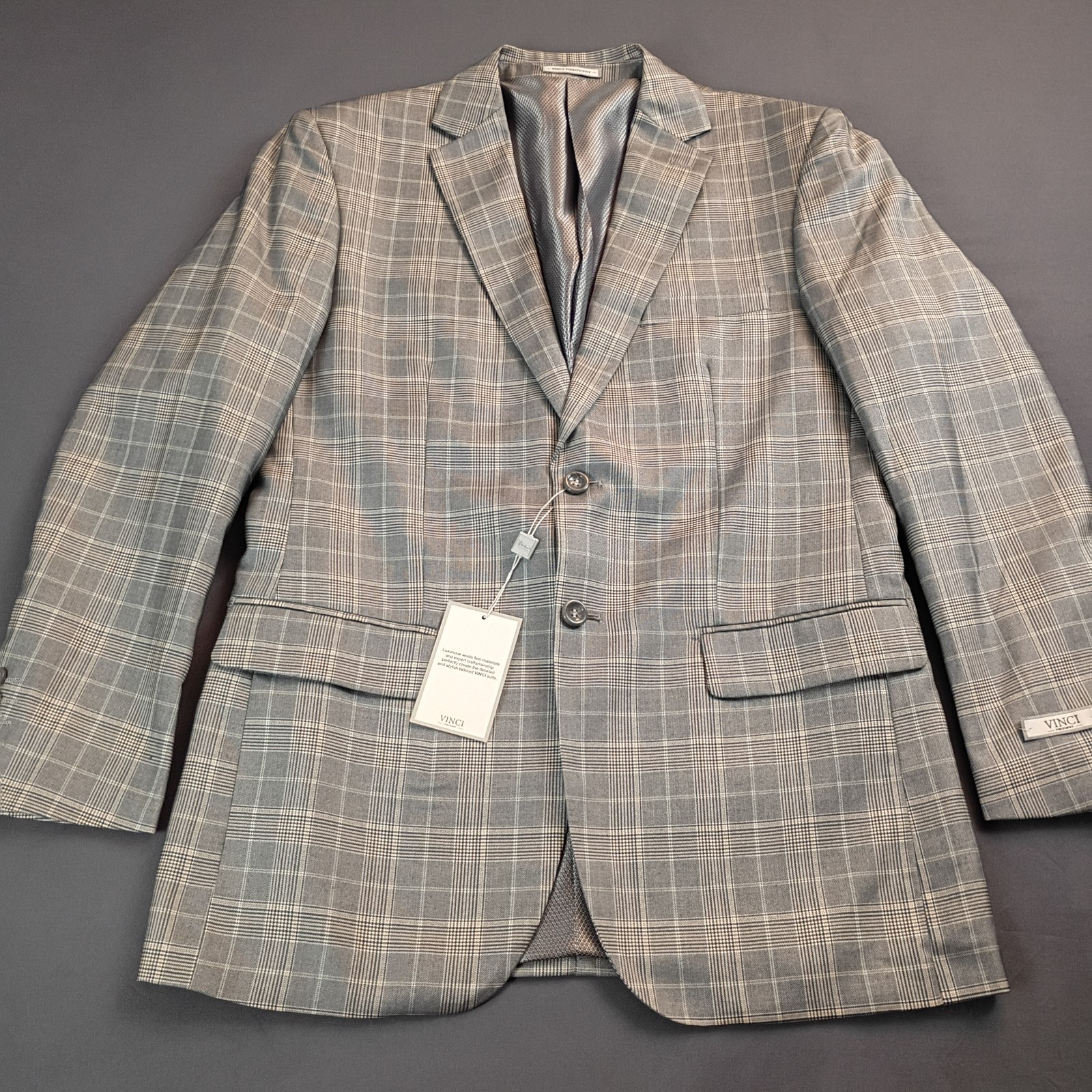 Vinci Men\'s 2 Piece Suit 38R/32W Gray Glen Plaid Double Breasted Vest V2RW-7 NWT