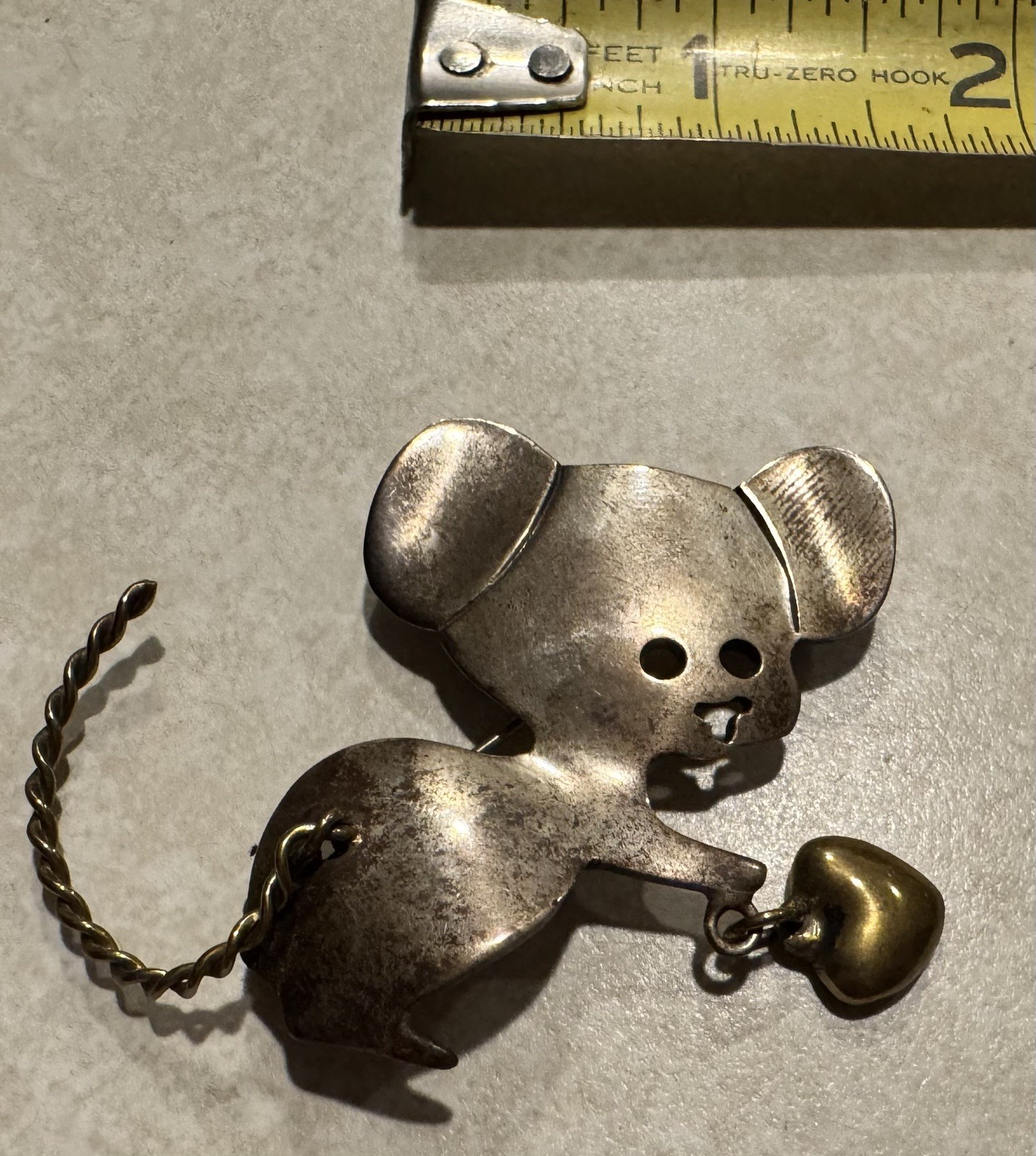 VTG Taxco Mexico Sterling Silver Mouse Brooch TV-86 925 Heart Charm Mixed Metal