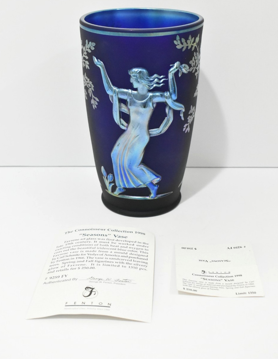 Fenton Connoisseur Collection Art Glass Seasons Vase LIMITED EDITION W/COA