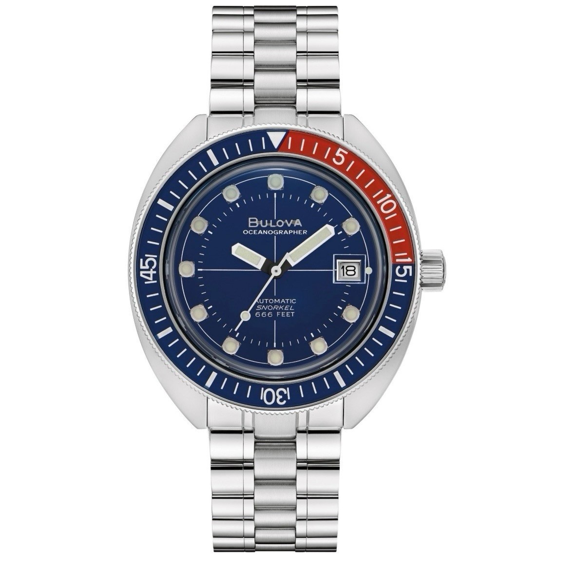 BULOVA Oceanographer Automatic Snorkel 41mm Pepsi Stainless Men’s Watch 96B477