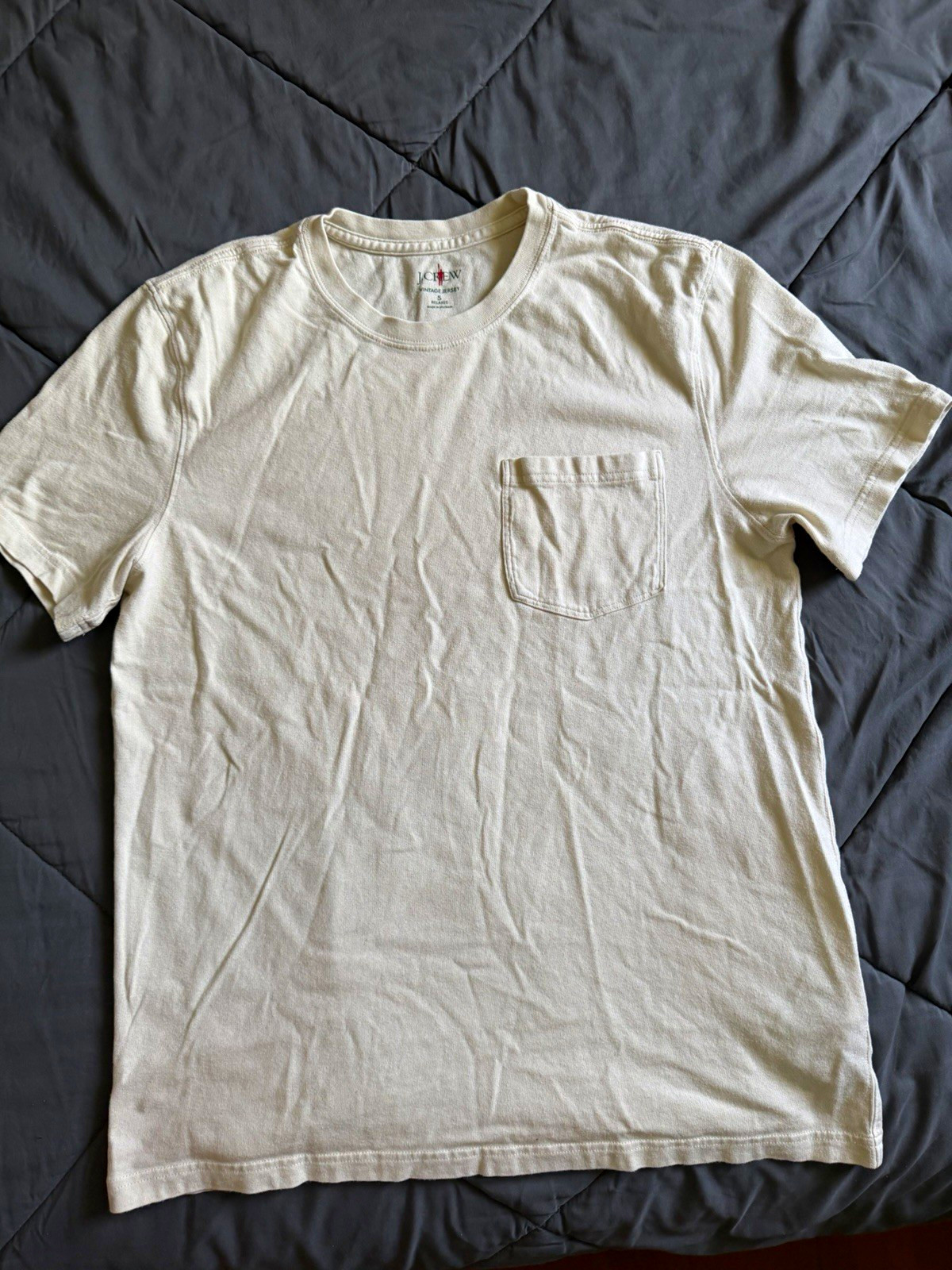J.CREW Vintage Jersey Men\'s Relaxed Pocket Crew Neck T-Shirt Solid White S