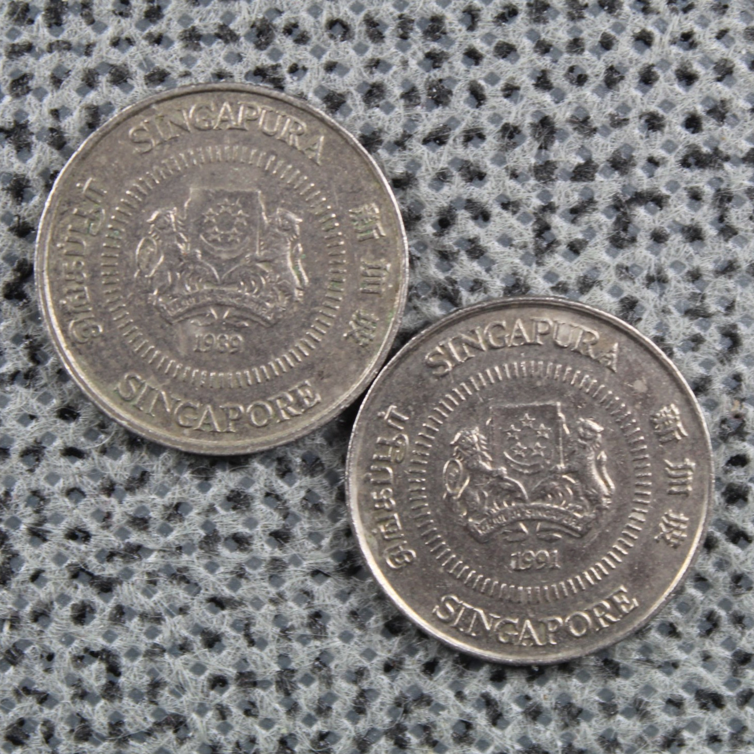 10 Cents Singapore 1989 1991 2 Coins Jasmine Flowers Copper-Nickel ø 18.5mm