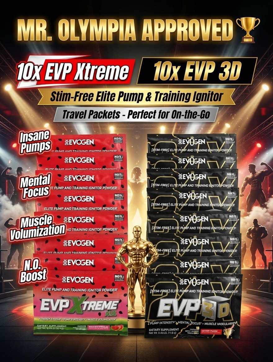 (10) Evogen EVP Xtreme N.O. Pre-Workout +(10) EVP 3D Victory Punch Travel Packet