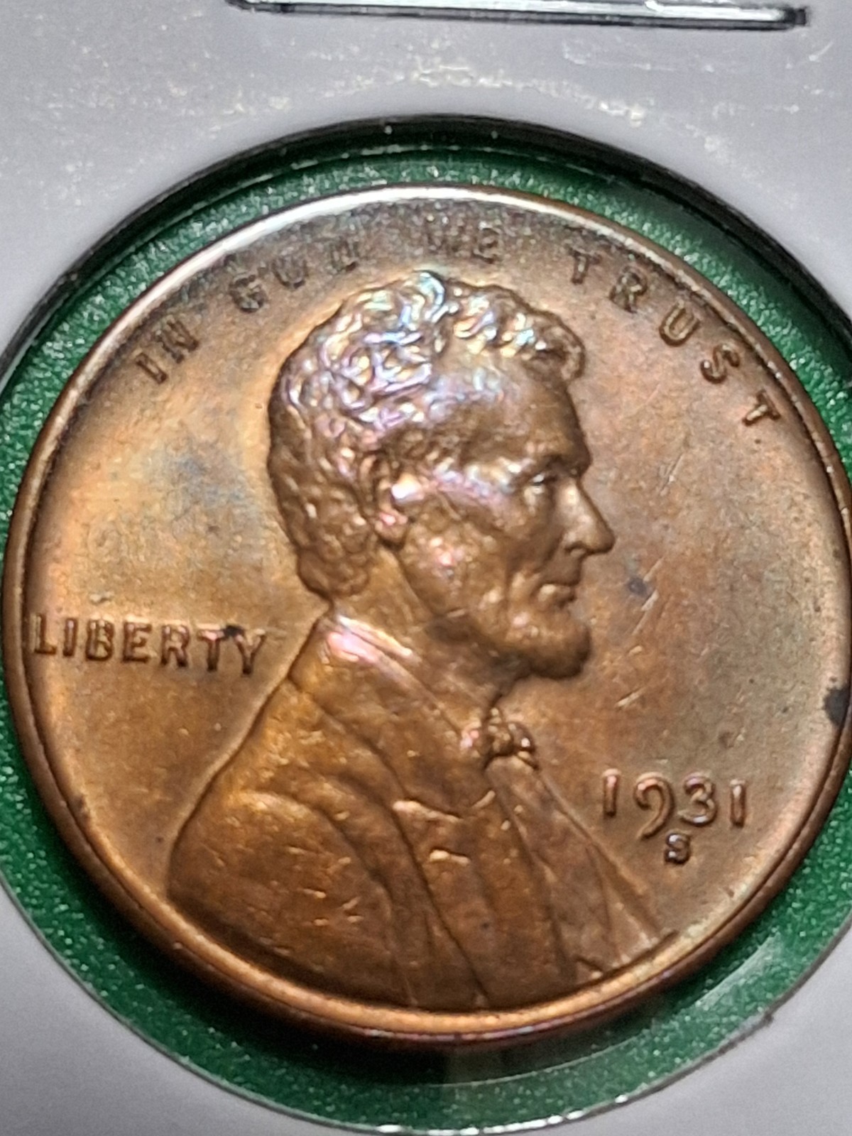 1931-S LINCOLN CENT. KEY DATE. RAINBOW . MS/ BU/ RD. COLLECTORS CHOICE....
