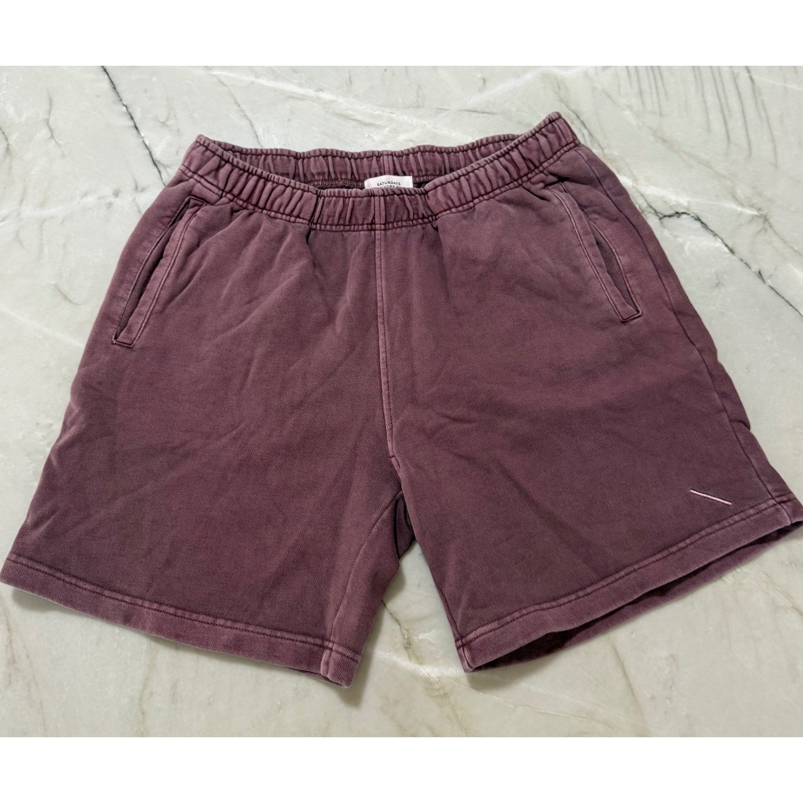 Saturdays NYC Mauve Plum Pigment Washed Cotton French Terry Fleece Shorts Large