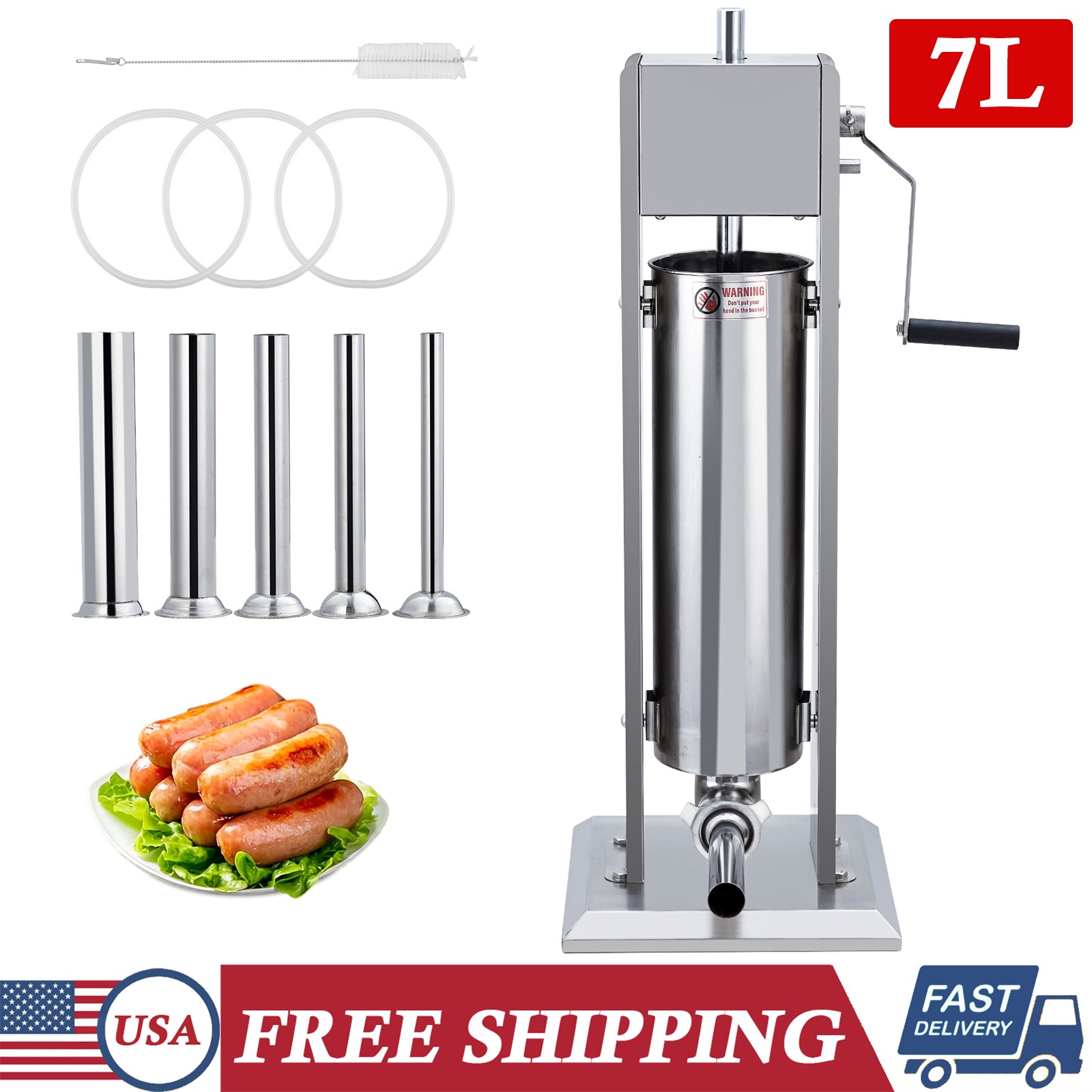 Sausage Meat Stuffer Manual 15LB 7L Stainless Steel Sausage Maker Filler Machine