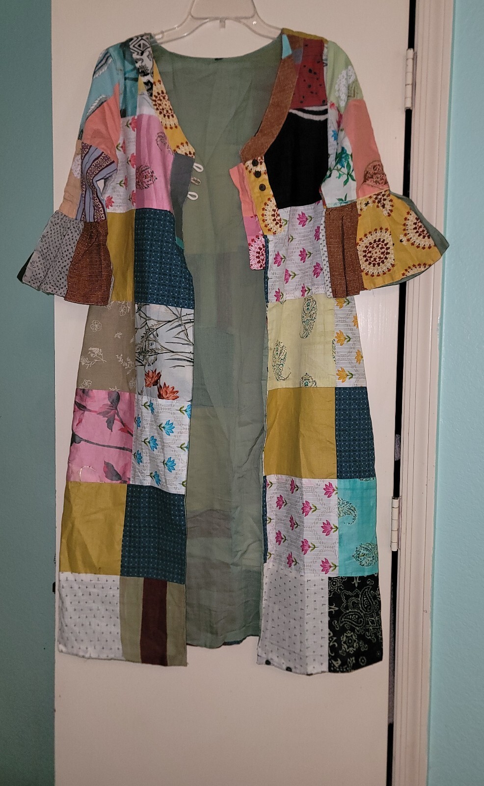 Handmade Women’s S Patchwork Boho Duster Jacket S Bell Sleeve Mixed Print