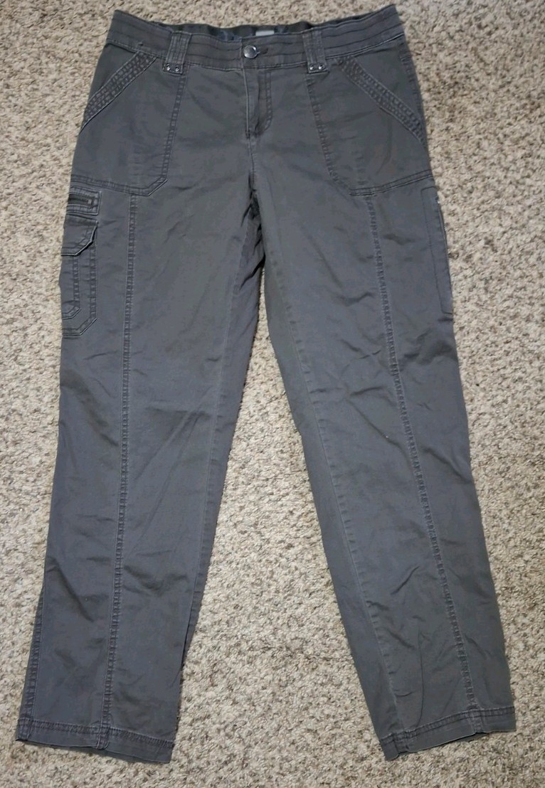 Natural Reflections Womens Comfort Waist Cargo Pants Gray Olive Size 8 Straight