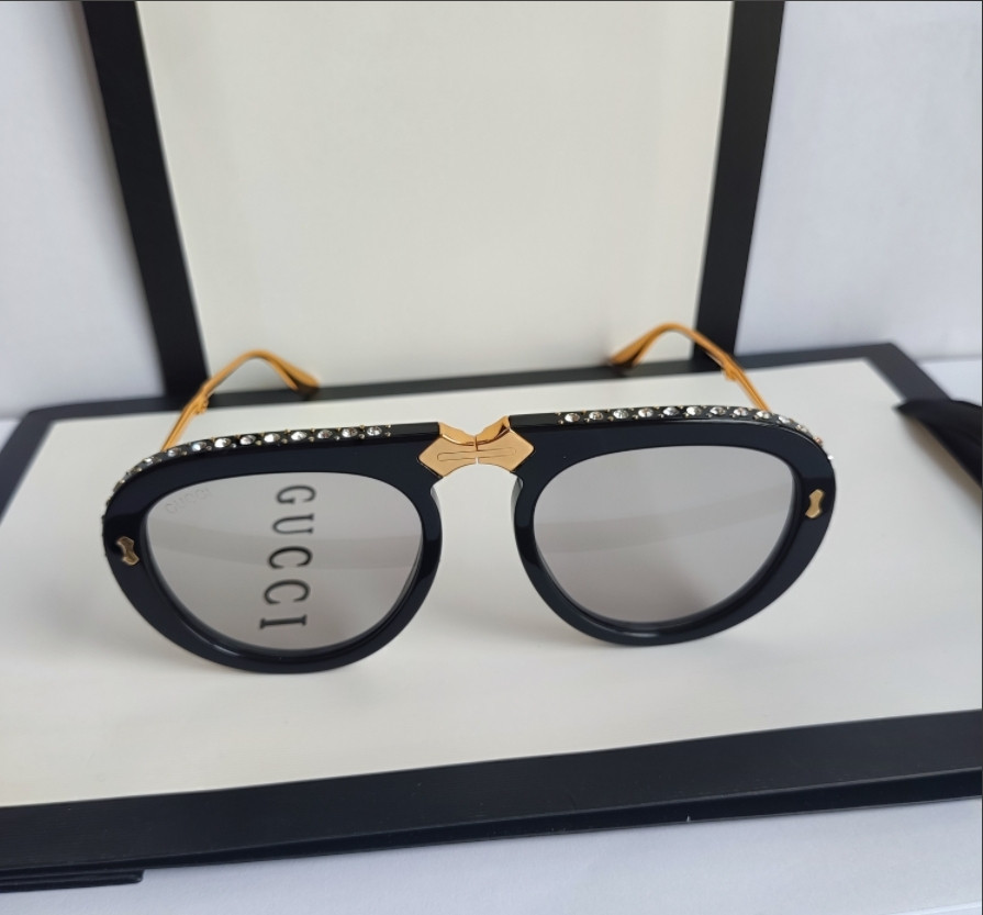 Gucci GG0307S Oversized Aviator Women\'s Sunglasses Foldable Crystal Embellished