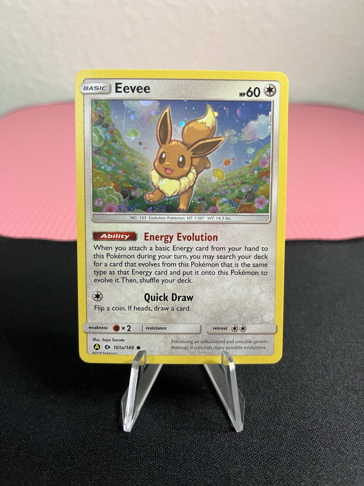SWIRL* Eevee 101a/149 Pokemon Sun & Moon Base Alt Art Cosmo Holo Promo - NM-/LP+
