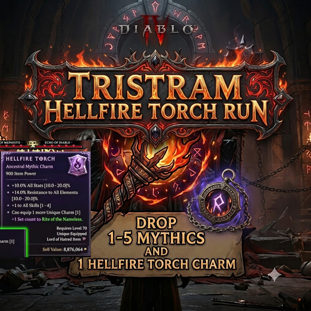 DIABLO 4🎃SEASONAL 15🔥Tristram Hellfire Touch Run x1-1H🔥Drop 1-5 Mythic+Charm DIABLO 4🎃SEASONAL 15🔥Tristram Hellfire Touch Run x1-1H🔥Drop 1-5 Mythic+Charm
