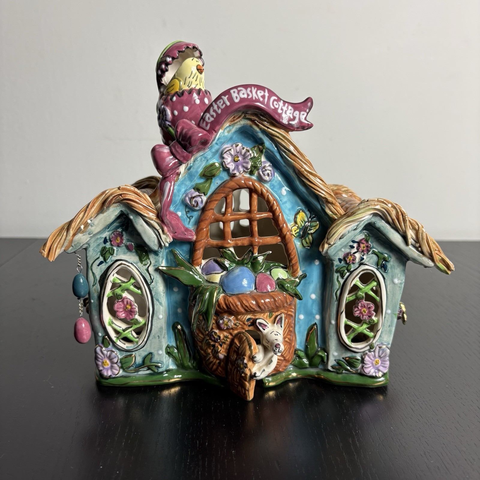 BLUE SKY Ceramic Easter Basket Cottage Tabletop Figurine 2003