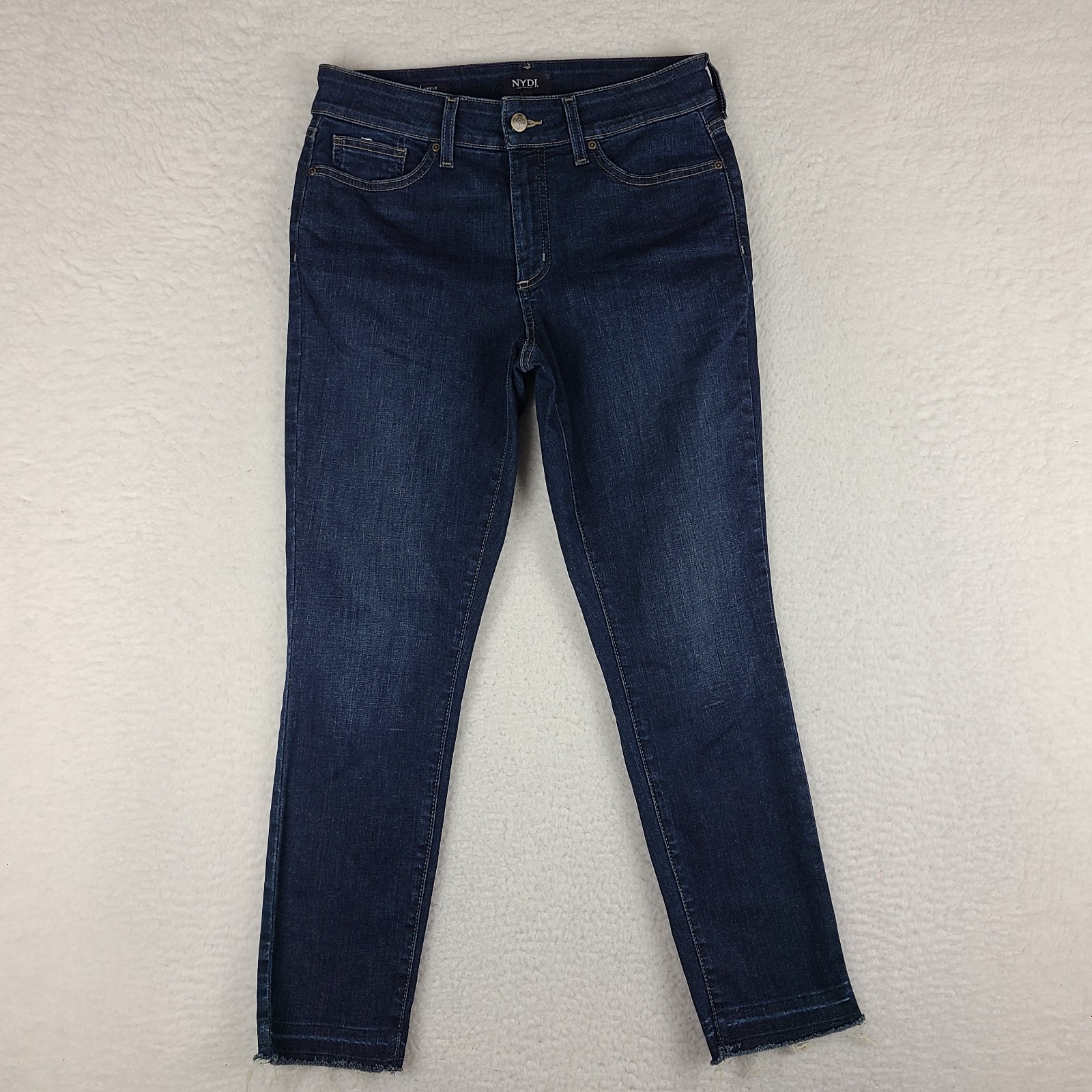NYDJ Not Your Daughter Jeans Womens 6 Blue ALINA Ankle Fray Dark Wash Denim