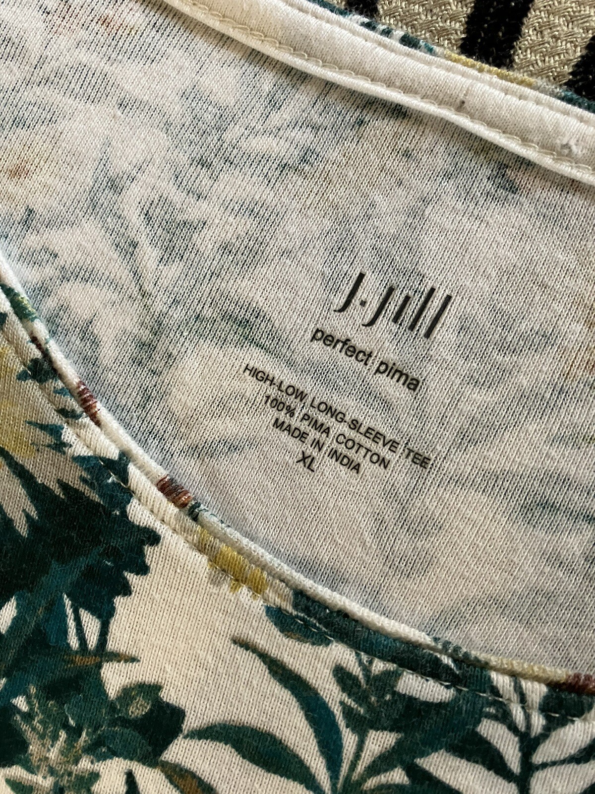 J JILL Perfect Pima Cotton Sz XL Knit Tunic Top Green Brown Botanical Print NWOT