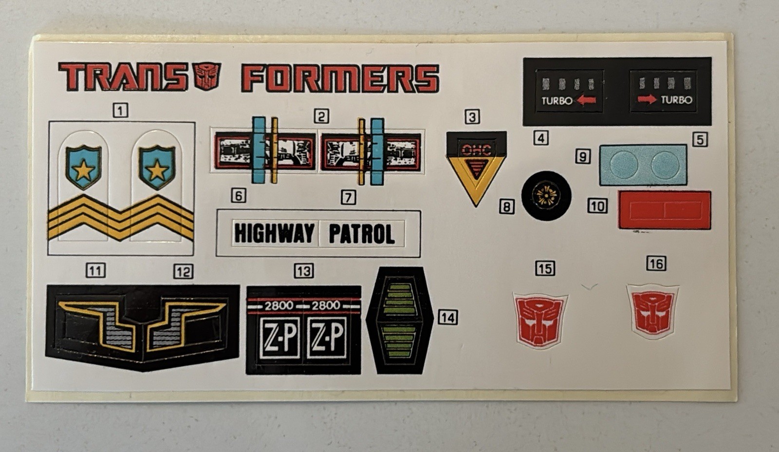 G1 Transformers 1984-Prowl, Original Unused Sticker Sheet Vintage Authentic