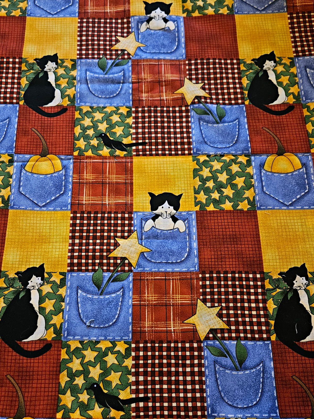 HTF Vintage - Daisy Kingdom Fence Post Friends Patchwork - Cat Cotton Fabric BTY