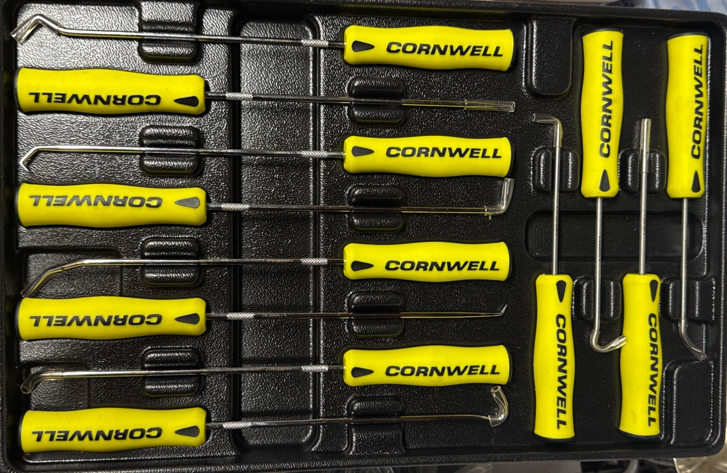 New Cornwell Tools 12 Piece Hook & Pick Set CTG812HPS With Tray Yellow EUC