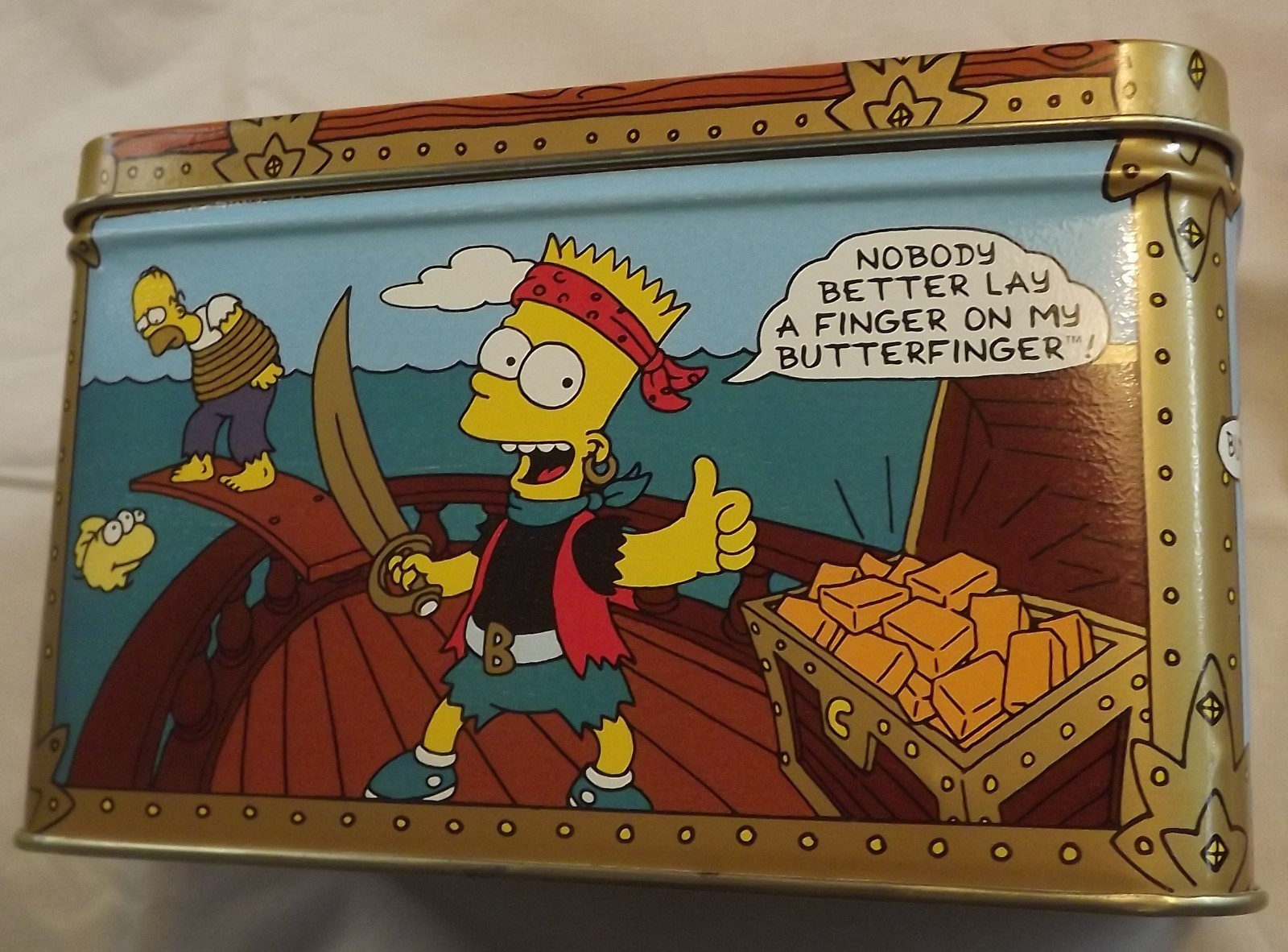 Vintage 1992 Bart Simpson Tin Bank Pirate Butterfinger Nestle Chocolate Candy