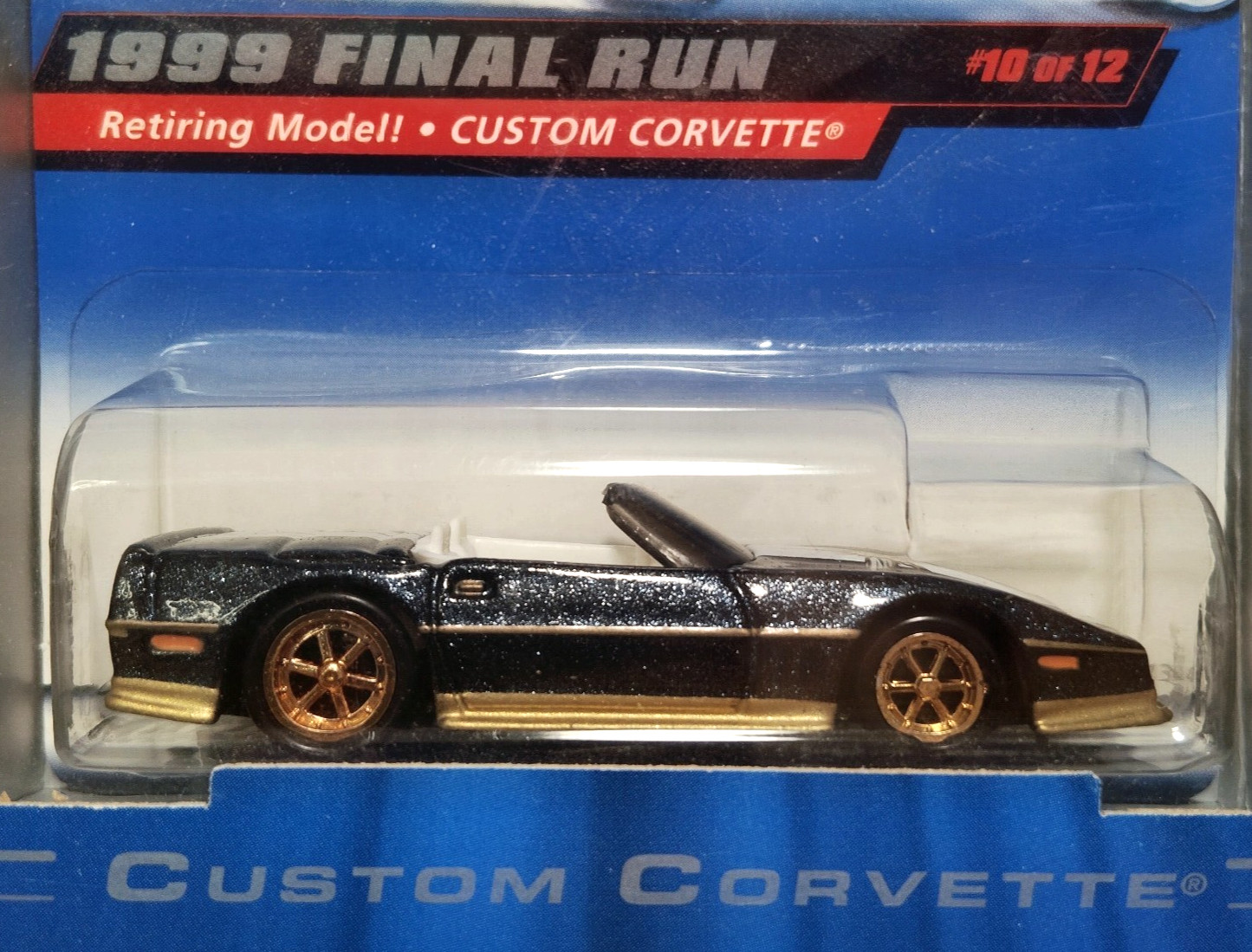 Hot Wheels 1999 Final Run Custom Corvette #10/12 Retiring Model Blue Gold