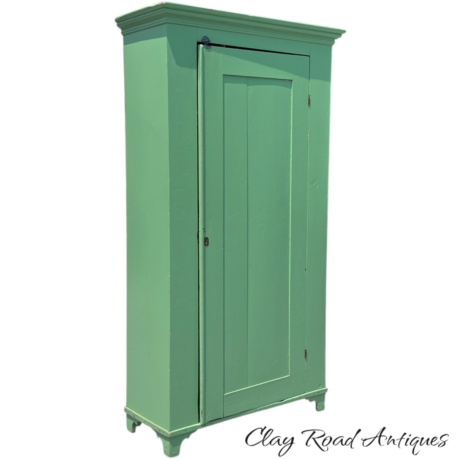 antique primitive cupboard cabinet jelly wardrobe folk art green paint 