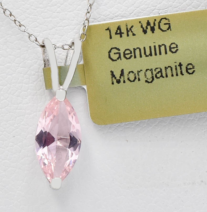 GENUINE 1.87 Cts MORGANITE PENDANT 14K SOLID WHITE GOLD - Free Appraisal Service