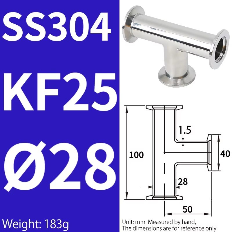KF25  3-ways Tee Adapter all Ends Flange Vacuum Fitting 304 Stainless Steel