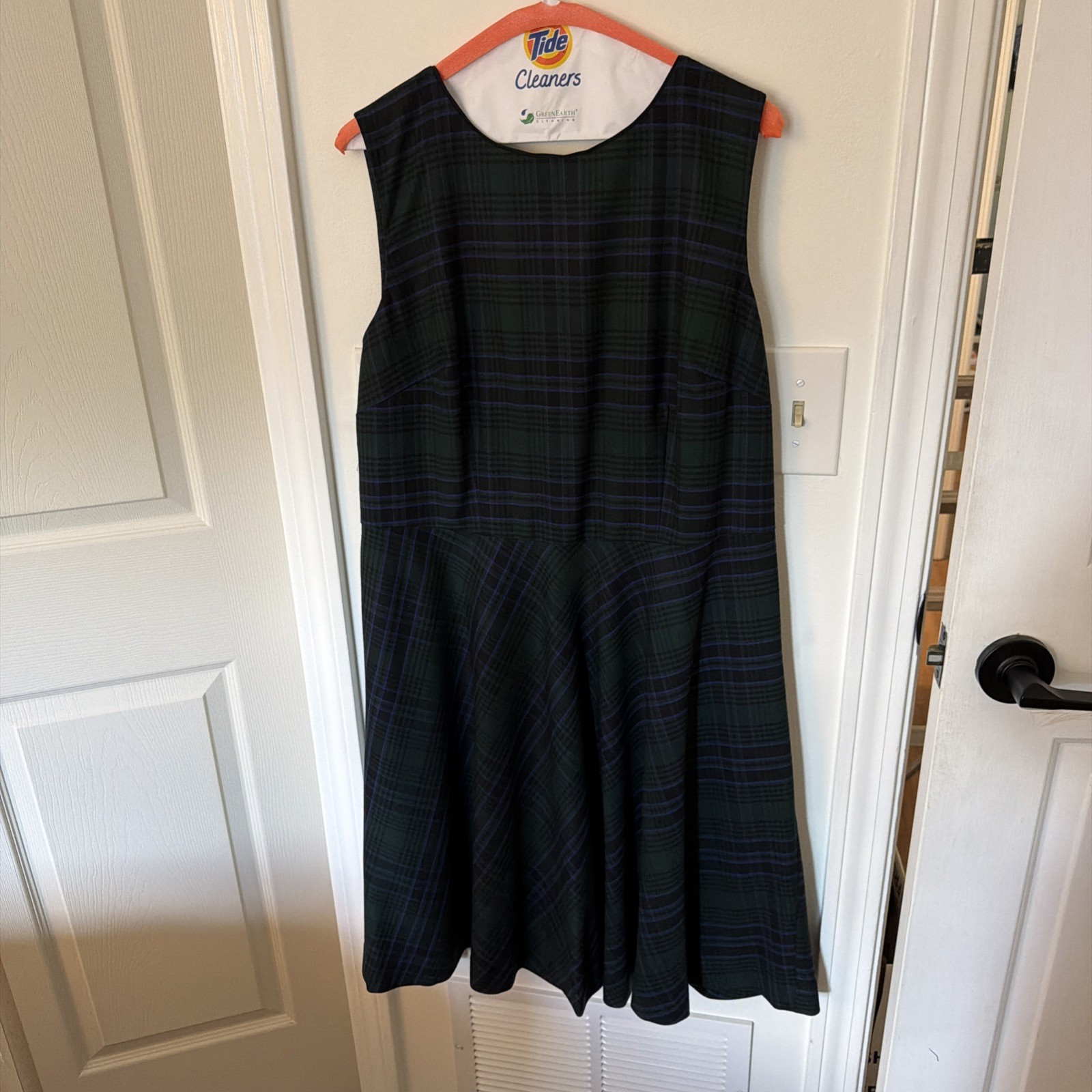 Talbots Classic Black Watch Plaid Wool Dress With Ribbon Trim Size 16Petite